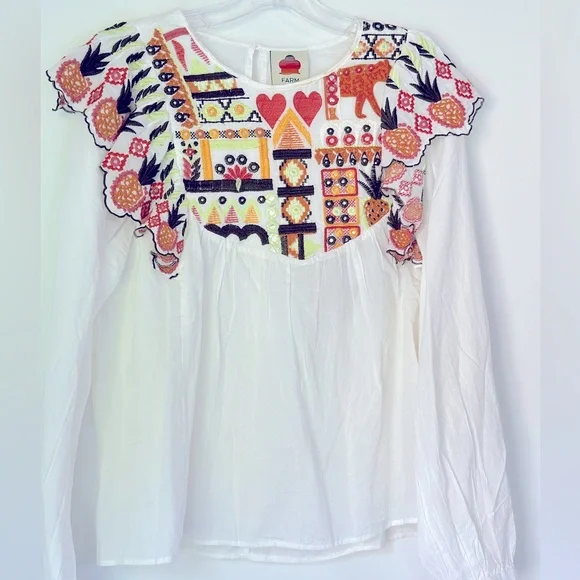 FARM Rio White Embroidered Fall Leaf white Blouse - Picture 2 of 5
